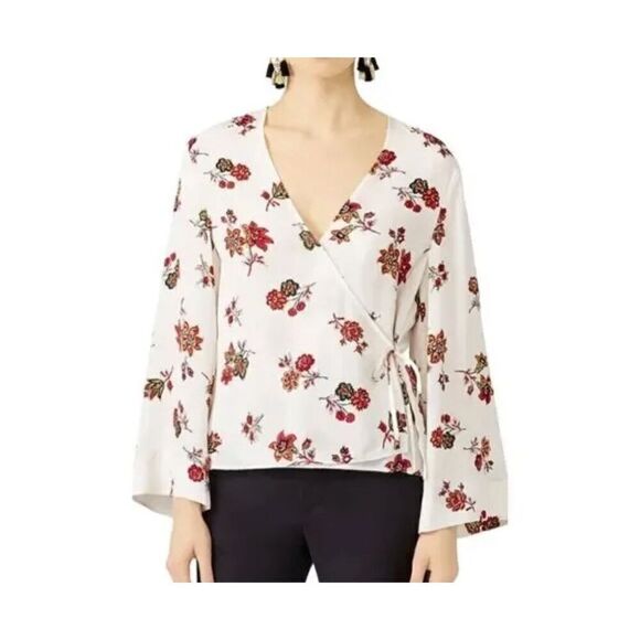 A.L.C 100% silk Floral wrap‎ bell sleeve blouse size 8 - Picture 1 of 12